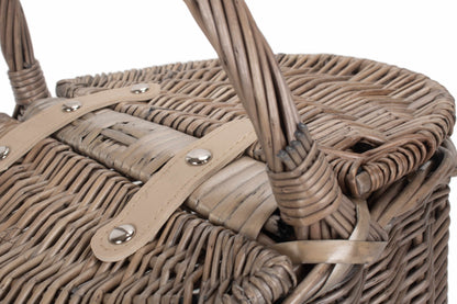 SMALL ANTIQUE WASH FINISH OVAL PICNIC BASKET