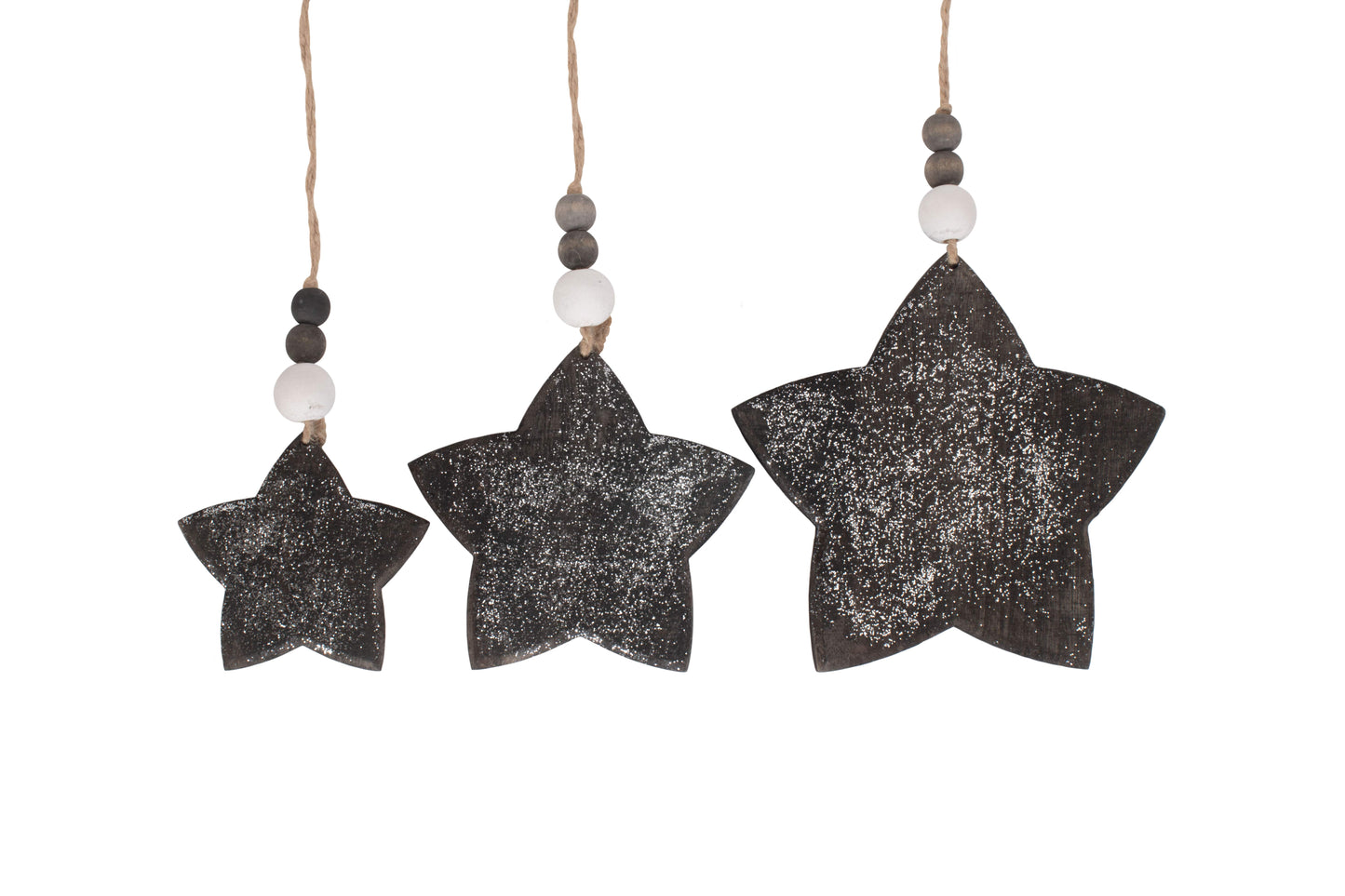 SET 3 HANGING GLITTER STAR DECORATIONS
