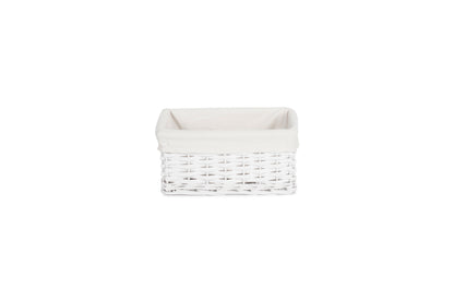 SMALL WHITE WICKER STORAGE BASKET