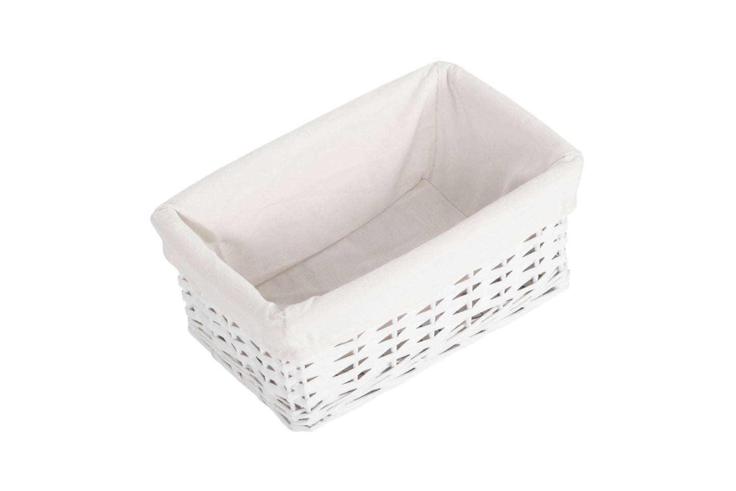 SMALL WHITE WICKER STORAGE BASKET