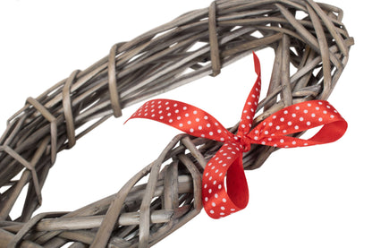 SMALL HEART WREATH with RED SPOTTY RIBBON