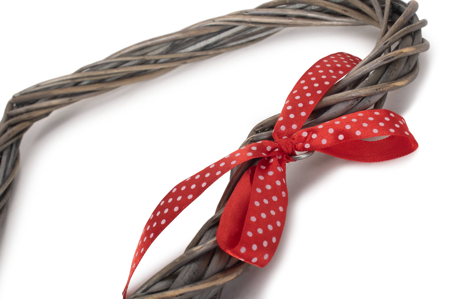 SLIM HEART WREATH with RED SPOTTY RIBBON