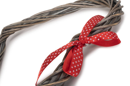 SLIM HEART WREATH with RED SPOTTY RIBBON