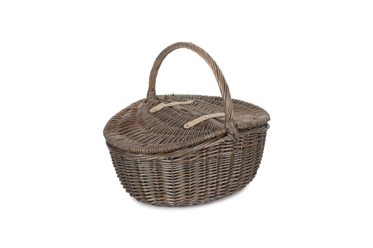 ANTIQUE WASH FINISH OVAL PICNIC BASKET