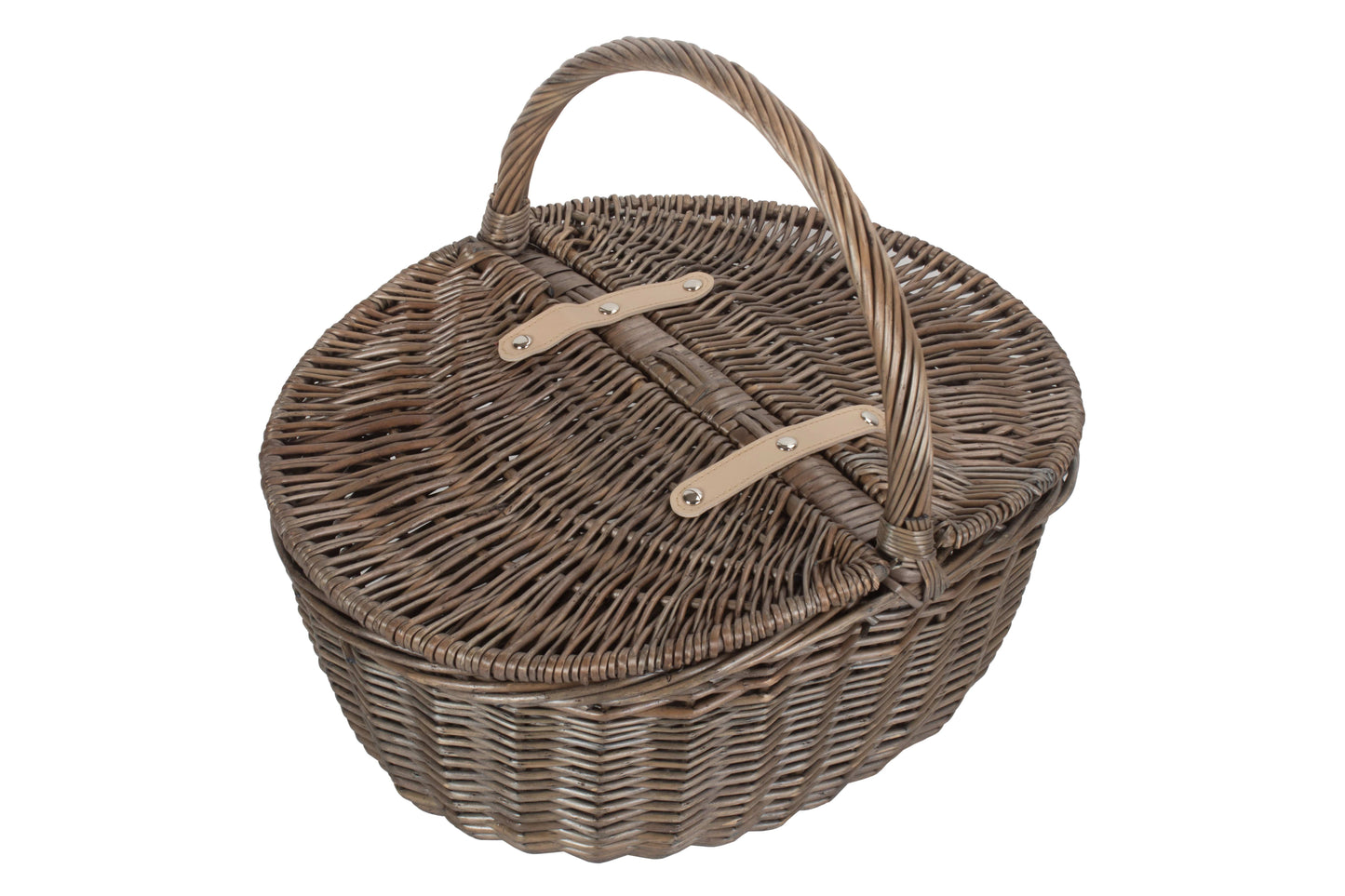 ANTIQUE WASH FINISH OVAL PICNIC BASKET