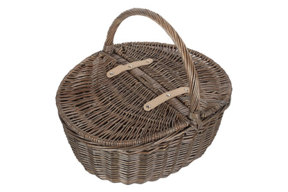 ANTIQUE WASH FINISH OVAL PICNIC BASKET