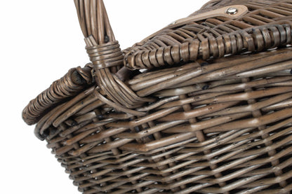ANTIQUE WASH FINISH OVAL PICNIC BASKET