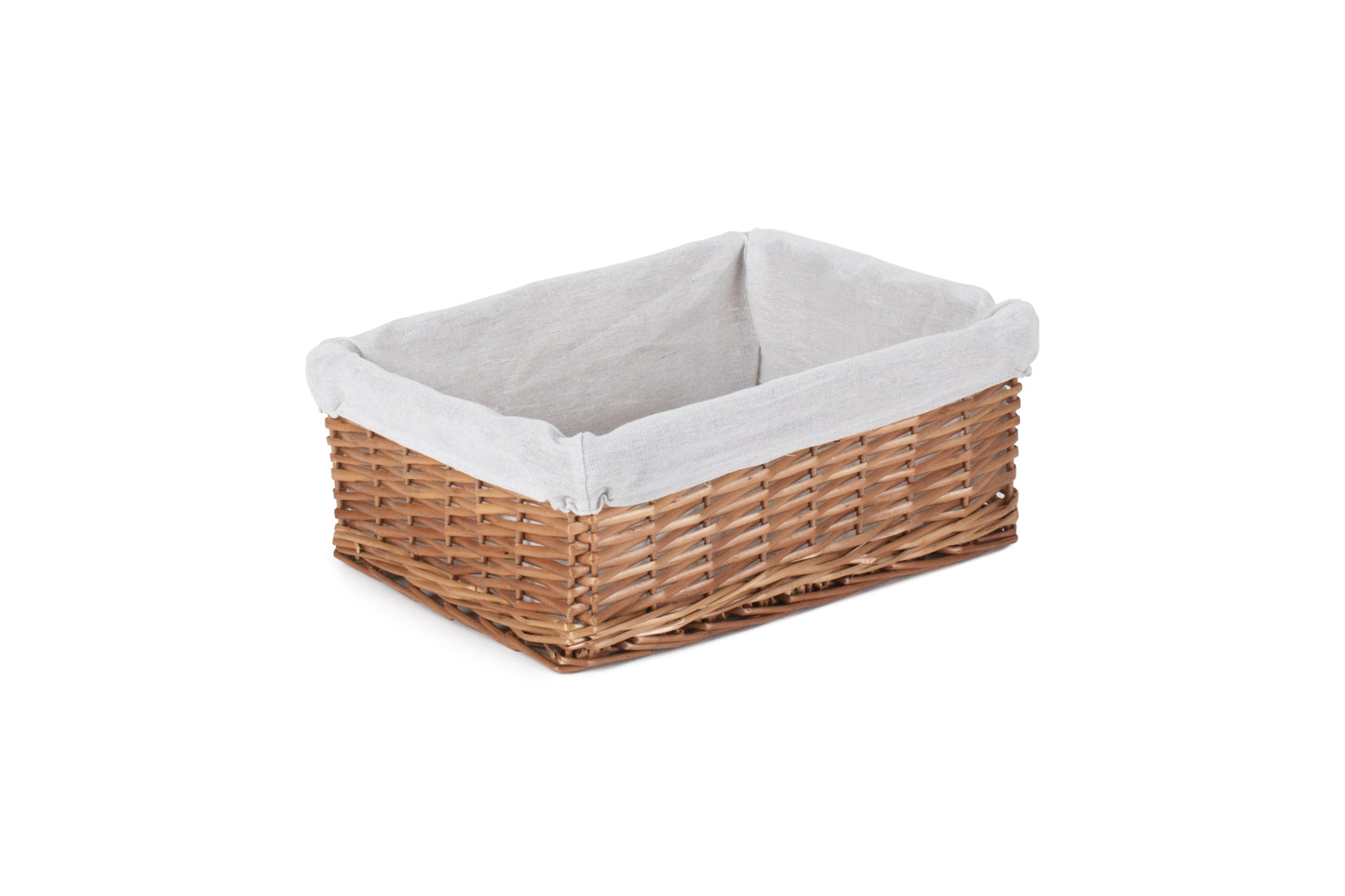 LARGE DOUBLE STEAMED WICKER STORAGE BASKET with WHITE LINING