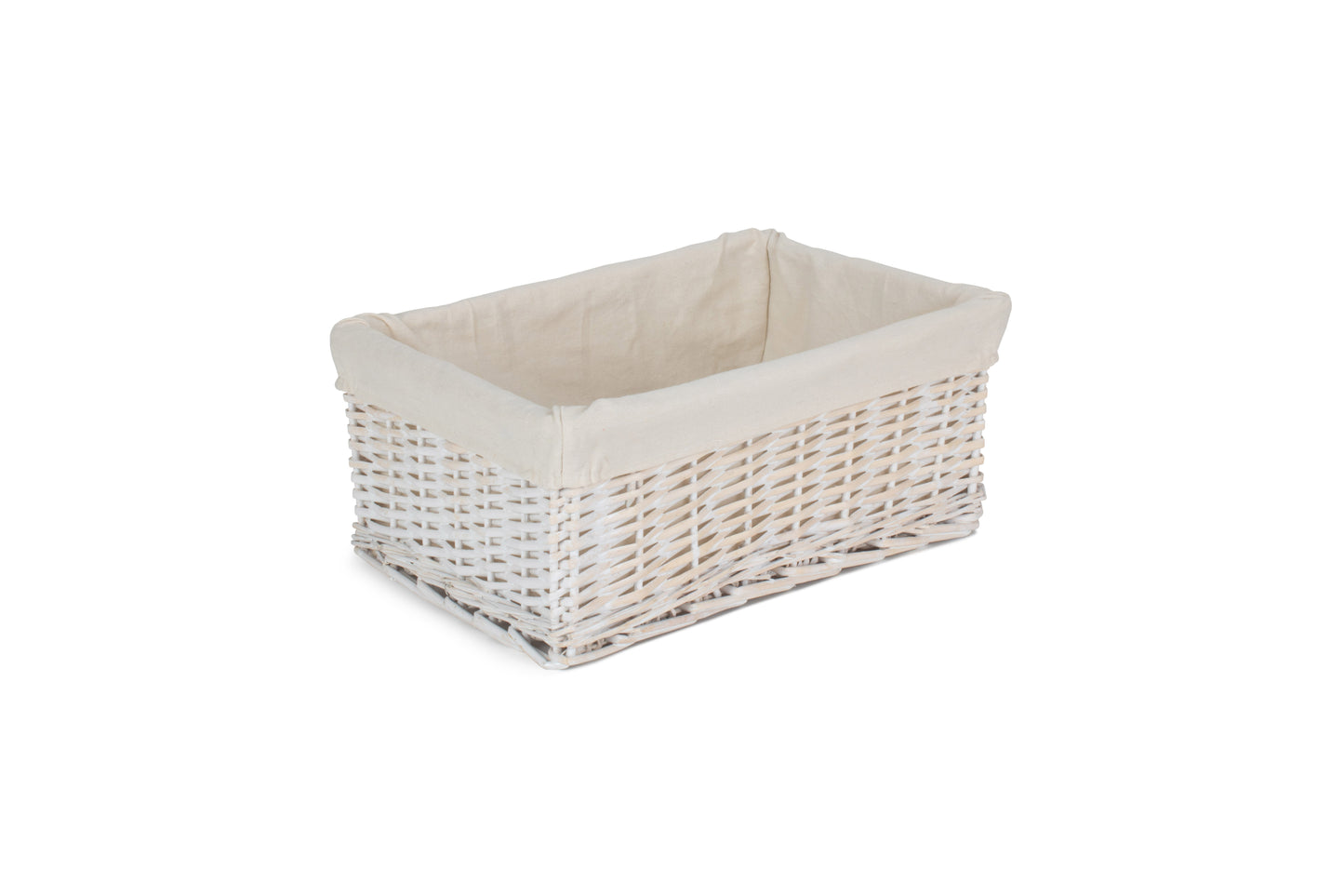 LARGE WHITE WASH WICKER STORAGE BASKET with WHITE LINING