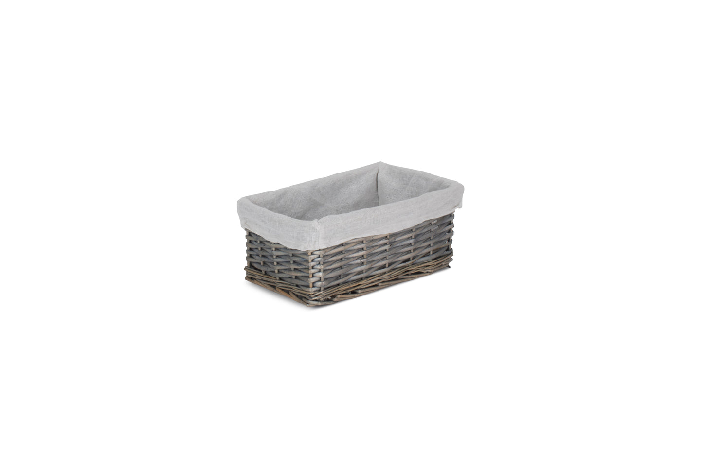 SMALL ANTIQUE WASH WICKER STORAGE BASKET with WHITE LINING