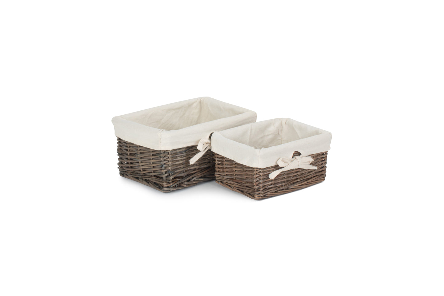 ANTIQUE WASH FINISH WILLOW TRAYS with LINING set 2