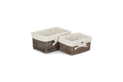 ANTIQUE WASH FINISH WILLOW TRAYS with LINING set 2
