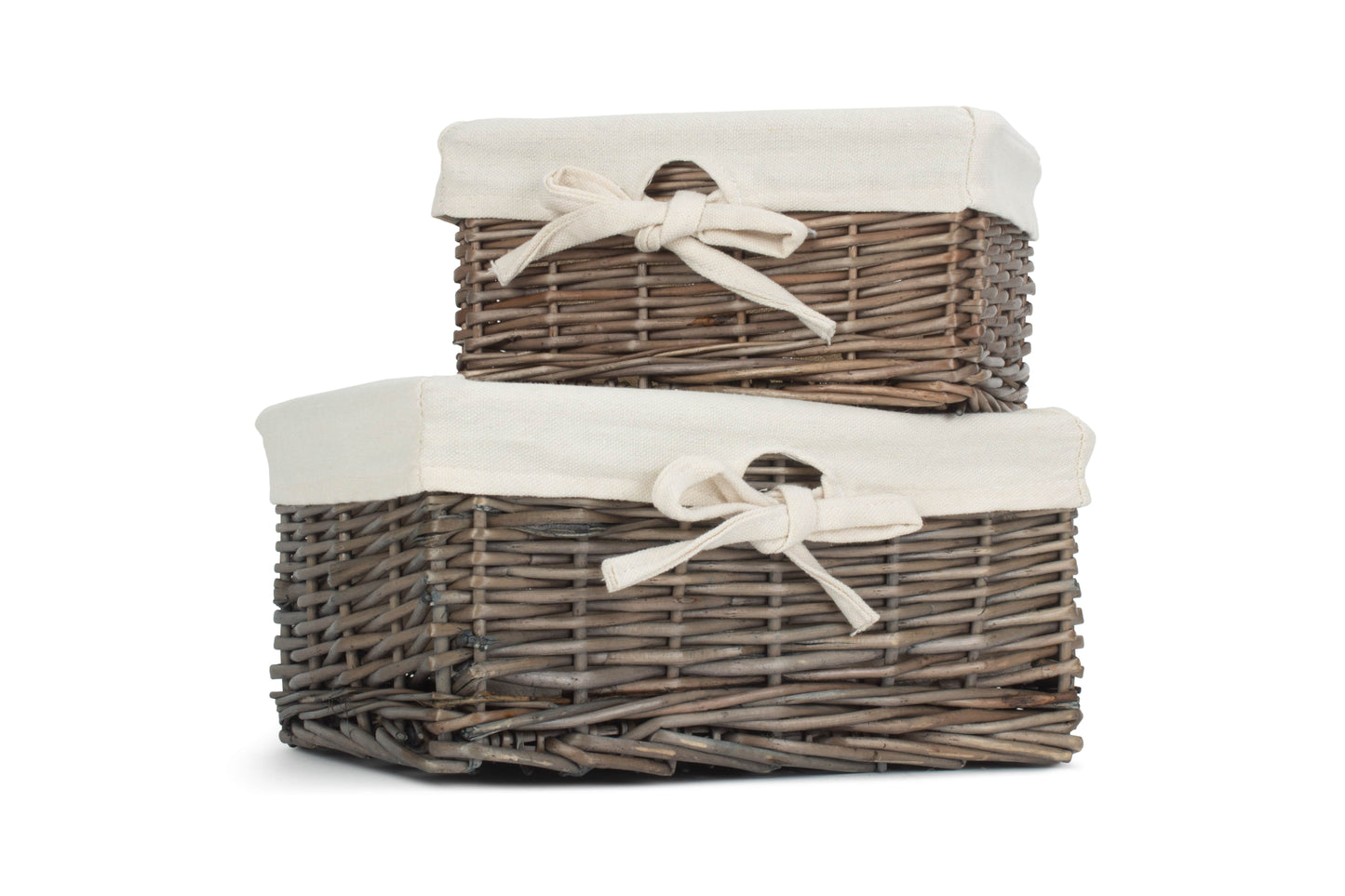 ANTIQUE WASH FINISH WILLOW TRAYS with LINING set 2