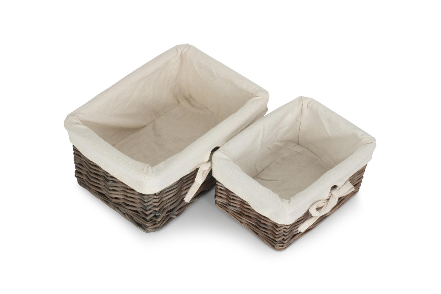 ANTIQUE WASH FINISH WILLOW TRAYS with LINING set 2