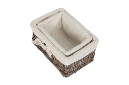 ANTIQUE WASH FINISH WILLOW TRAYS with LINING set 2