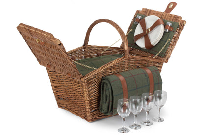 ELEGANT 4 PERSON GREEN TWEED HAMPER
