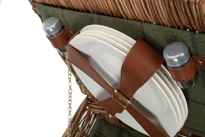 ELEGANT 4 PERSON GREEN TWEED HAMPER