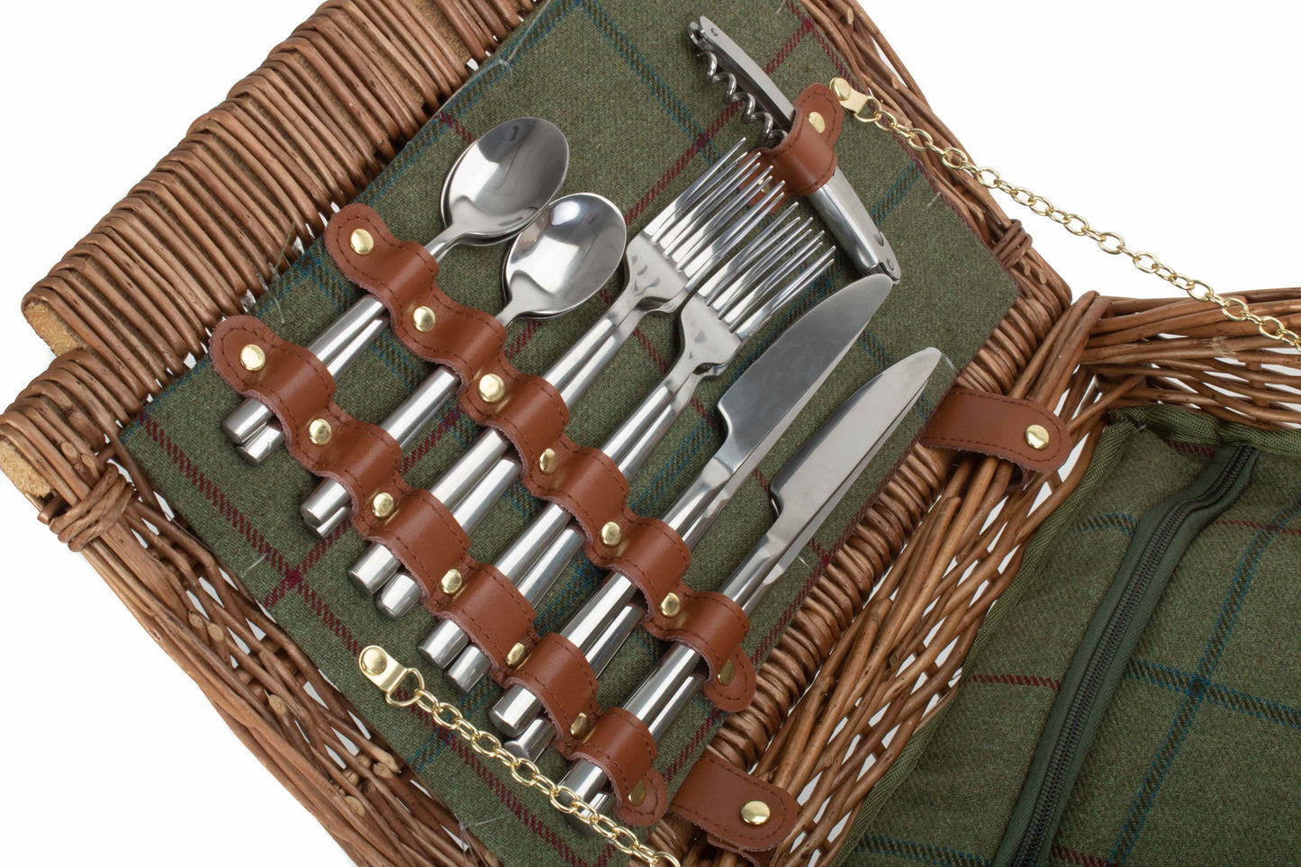 ELEGANT 4 PERSON GREEN TWEED HAMPER