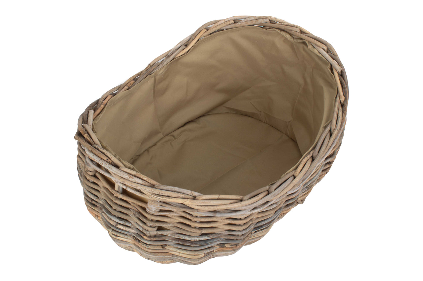 LARGE BOAT SHAPED RATTAN LOG BASKET with CORDURA LINING