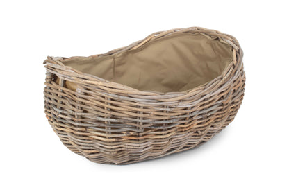 LARGE BOAT SHAPED RATTAN LOG BASKET with CORDURA LINING