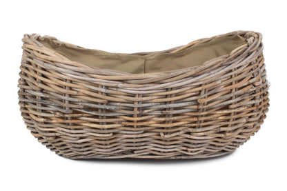 LARGE BOAT SHAPED RATTAN LOG BASKET with CORDURA LINING