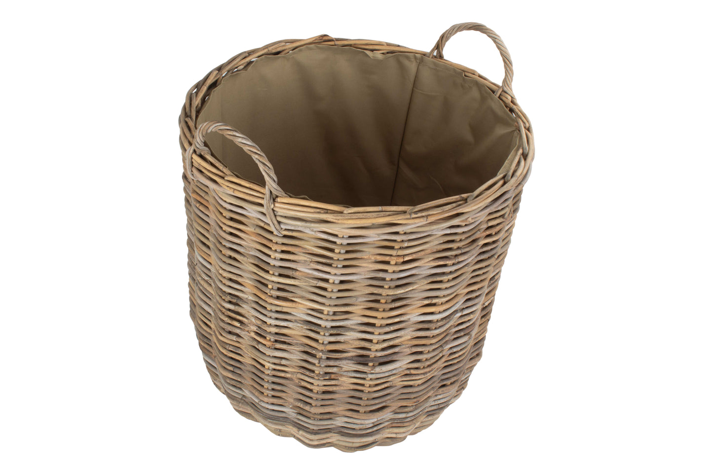 LARGE CORDURA LINED TALL ROUND FIRESIDE RATTAN LOG BASKET