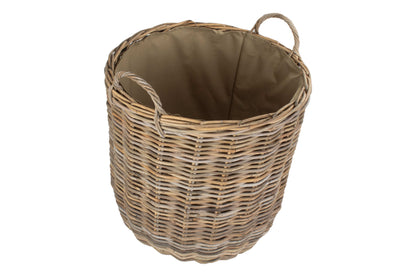 LARGE CORDURA LINED TALL ROUND FIRESIDE RATTAN LOG BASKET