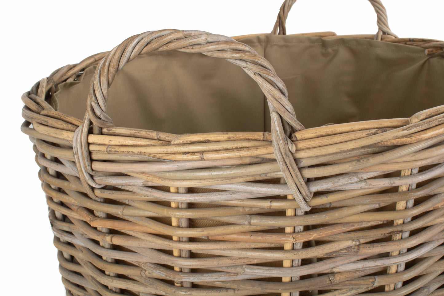 LARGE CORDURA LINED TALL ROUND FIRESIDE RATTAN LOG BASKET