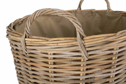 LARGE CORDURA LINED TALL ROUND FIRESIDE RATTAN LOG BASKET