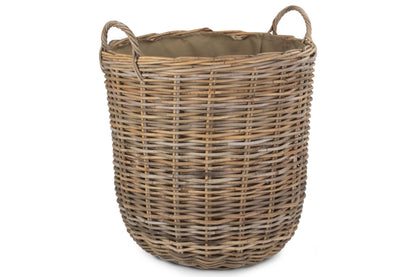 LARGE CORDURA LINED TALL ROUND FIRESIDE RATTAN LOG BASKET