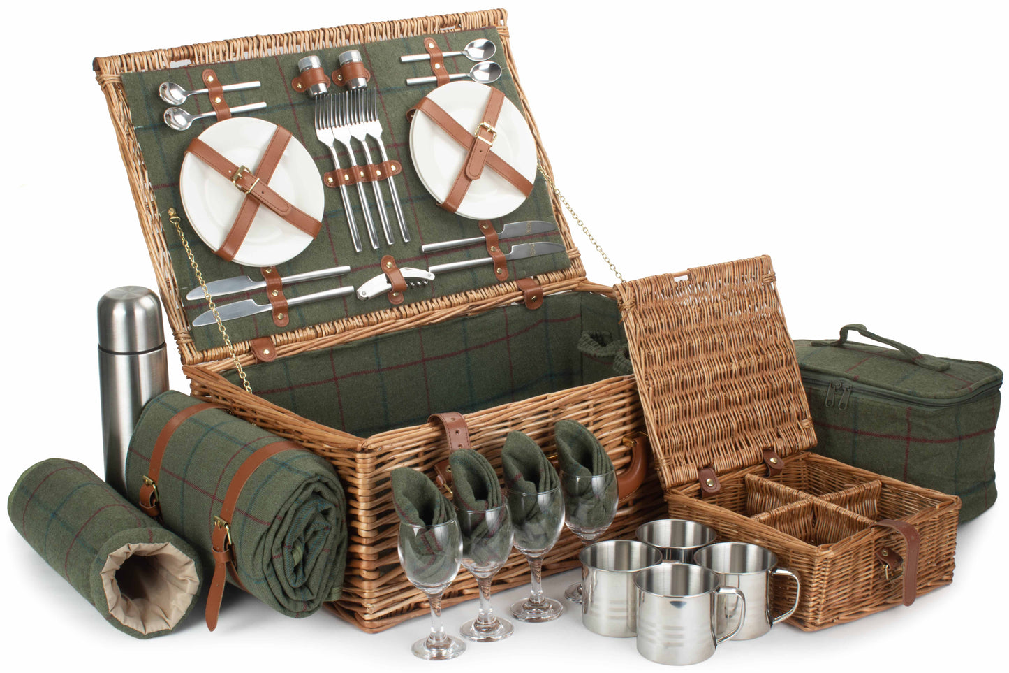 DELUXE GREEN TWEED 4 PERSON HAMPER
