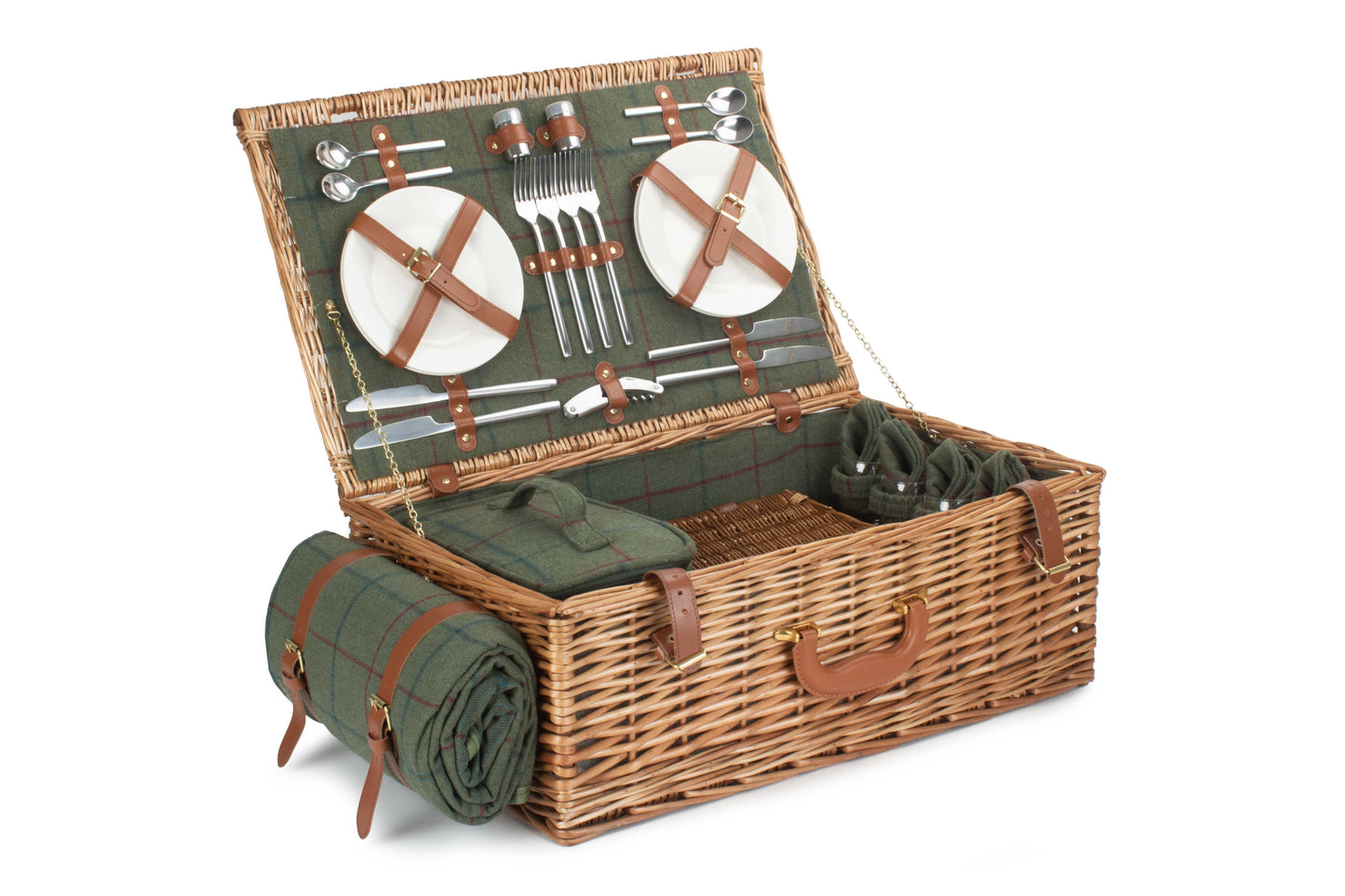 DELUXE GREEN TWEED 4 PERSON HAMPER