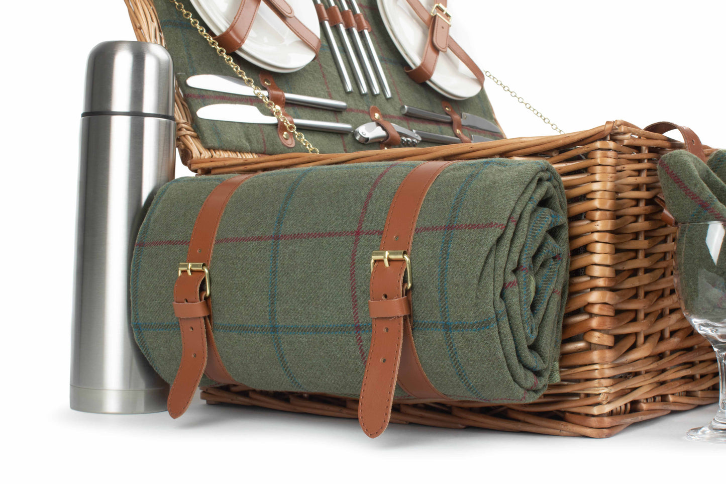 DELUXE GREEN TWEED 4 PERSON HAMPER