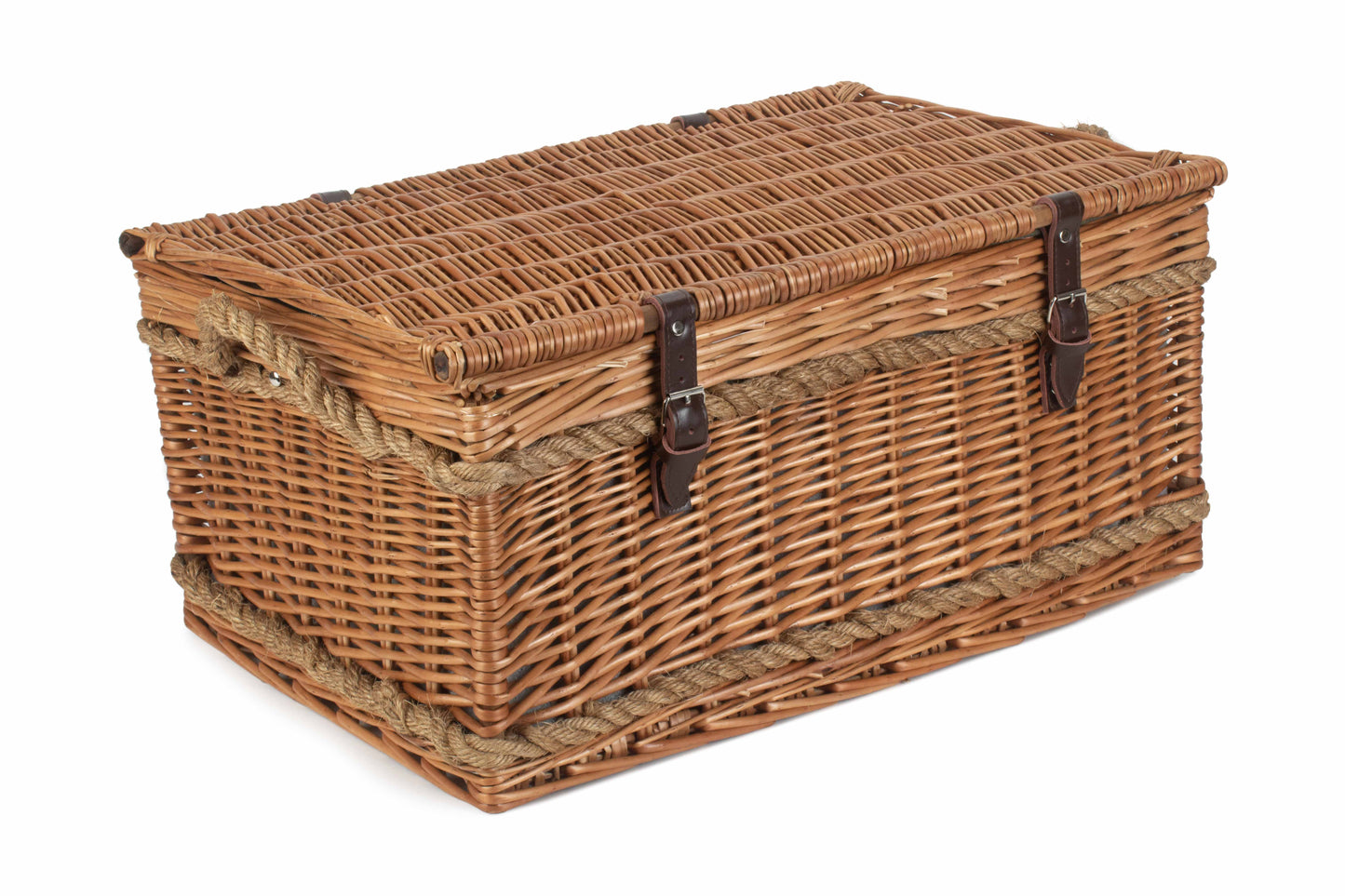 ROPE HANDLED GREEN TWEED 6 PERSON HAMPER