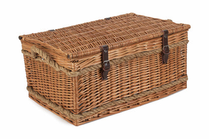 ROPE HANDLED GREEN TWEED 6 PERSON HAMPER