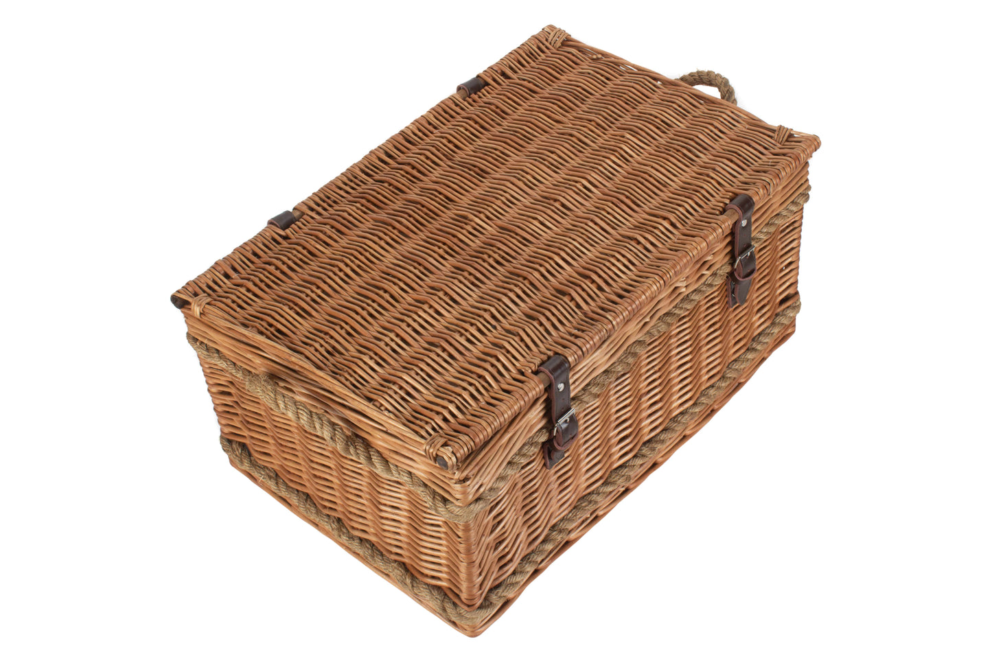 ROPE HANDLED GREEN TWEED 6 PERSON HAMPER