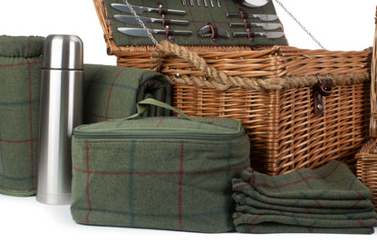 ROPE HANDLED GREEN TWEED 6 PERSON HAMPER
