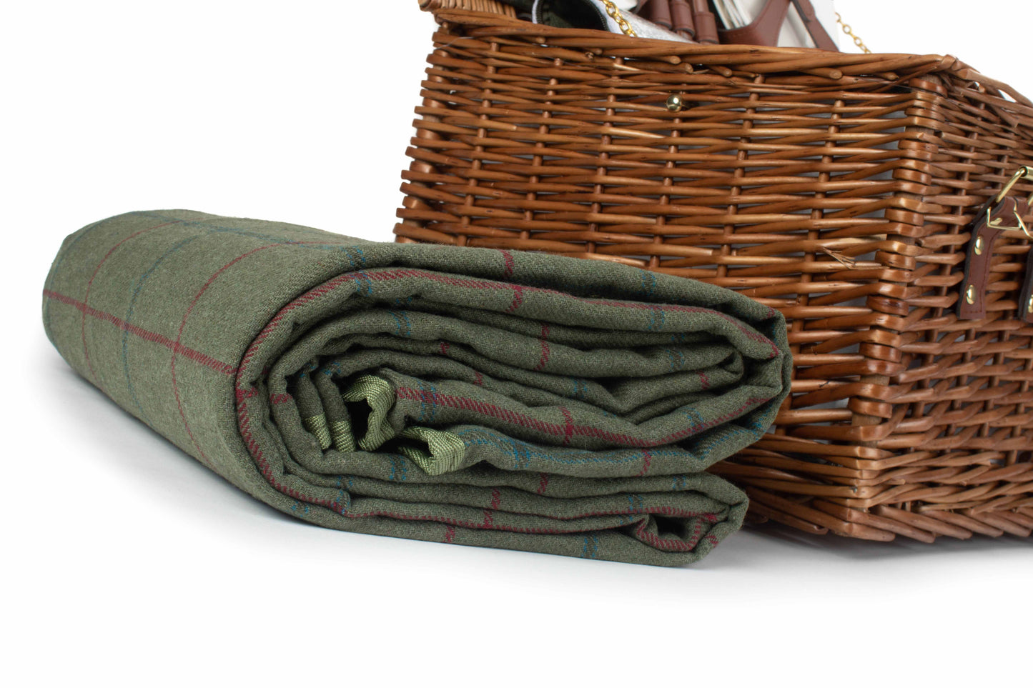 6 PERSON GREEN TWEED CLASSIC PICNIC HAMPER