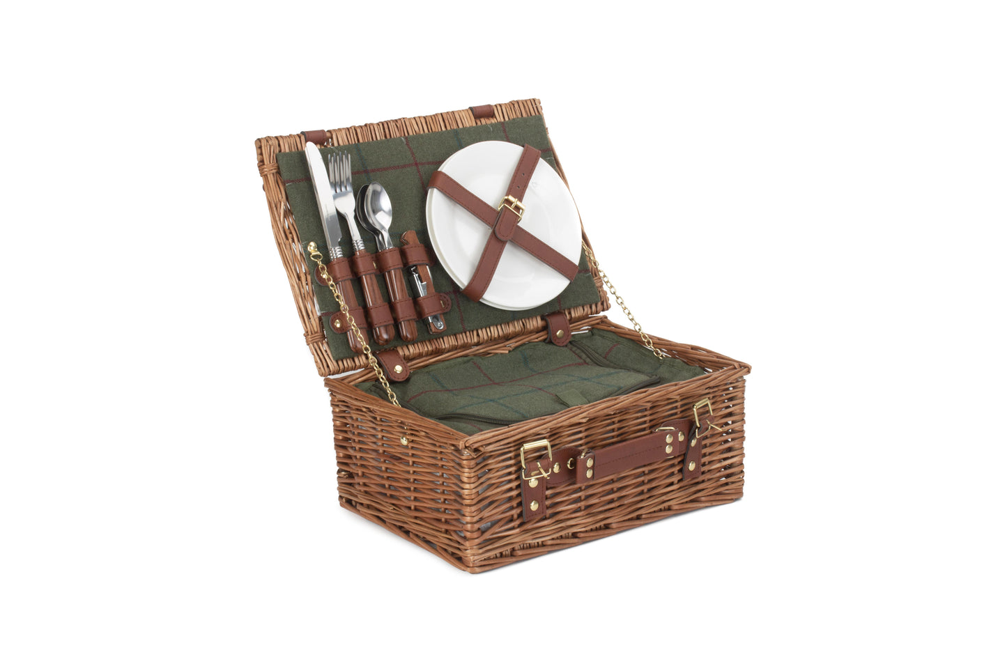 2 PERSON GREEN TWEED CLASSIC PICNIC HAMPER