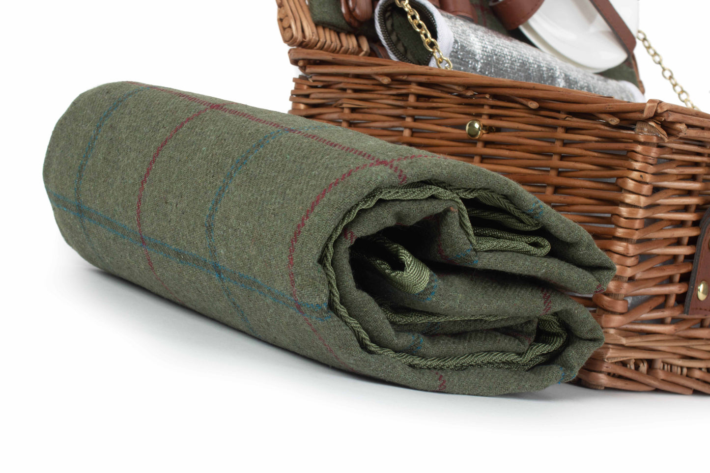 2 PERSON GREEN TWEED CLASSIC PICNIC HAMPER