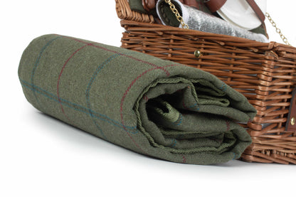 2 PERSON GREEN TWEED CLASSIC PICNIC HAMPER