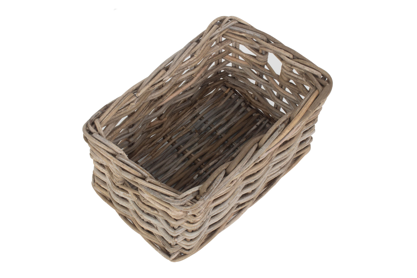 SMALL RECTANGULAR GREY RATTAN STORAGE BASKET