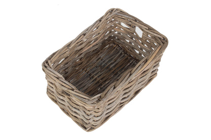 SMALL RECTANGULAR GREY RATTAN STORAGE BASKET