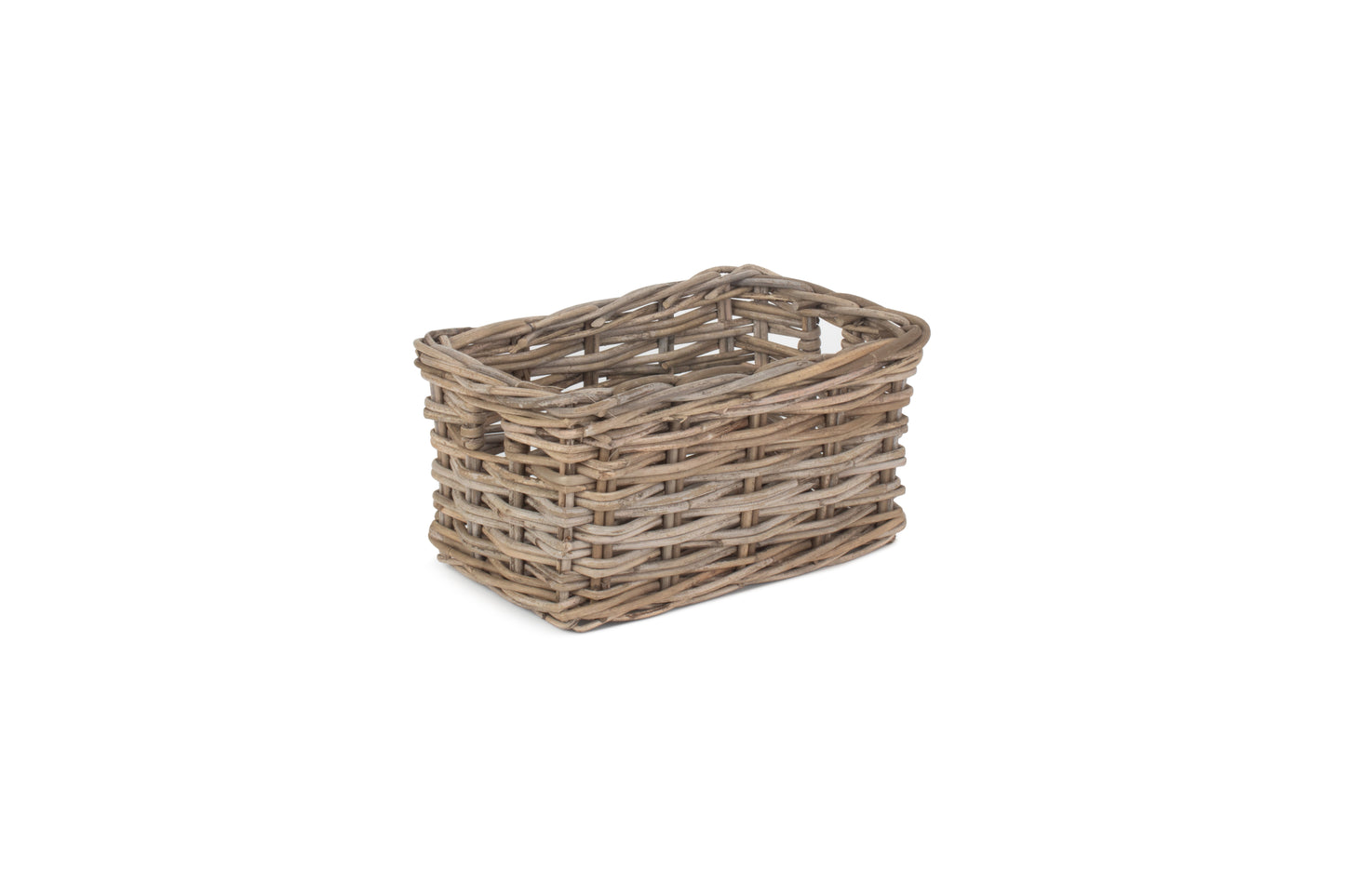 SMALL RECTANGULAR GREY RATTAN STORAGE BASKET