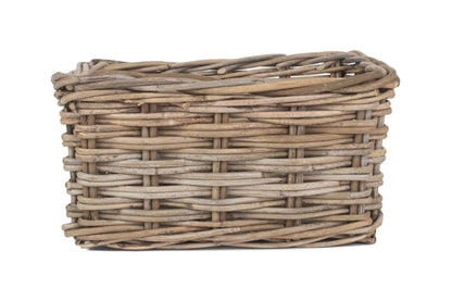 SMALL RECTANGULAR GREY RATTAN STORAGE BASKET
