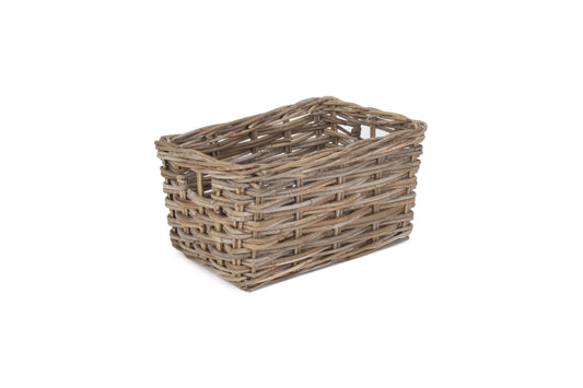 MEDIUM RECTANGULAR GREY RATTAN STORAGE BASKET