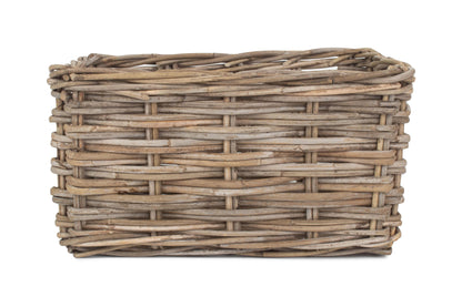 MEDIUM RECTANGULAR GREY RATTAN STORAGE BASKET