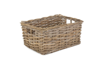 LARGE RECTANGULAR GREY RATTAN STORAGE BASKET