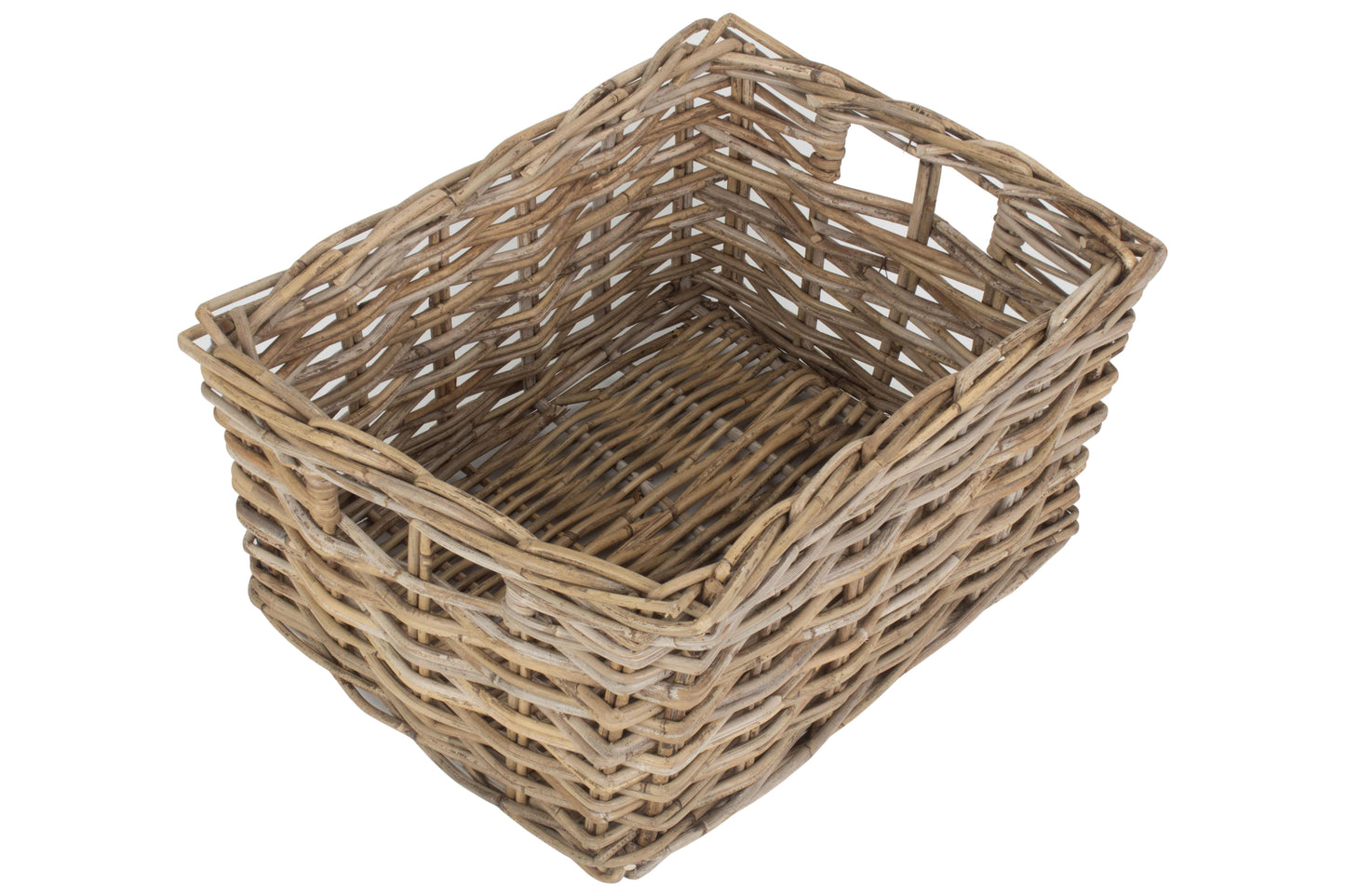 LARGE RECTANGULAR GREY RATTAN STORAGE BASKET