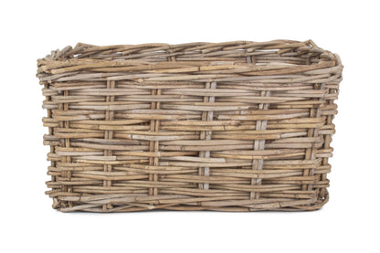 LARGE RECTANGULAR GREY RATTAN STORAGE BASKET